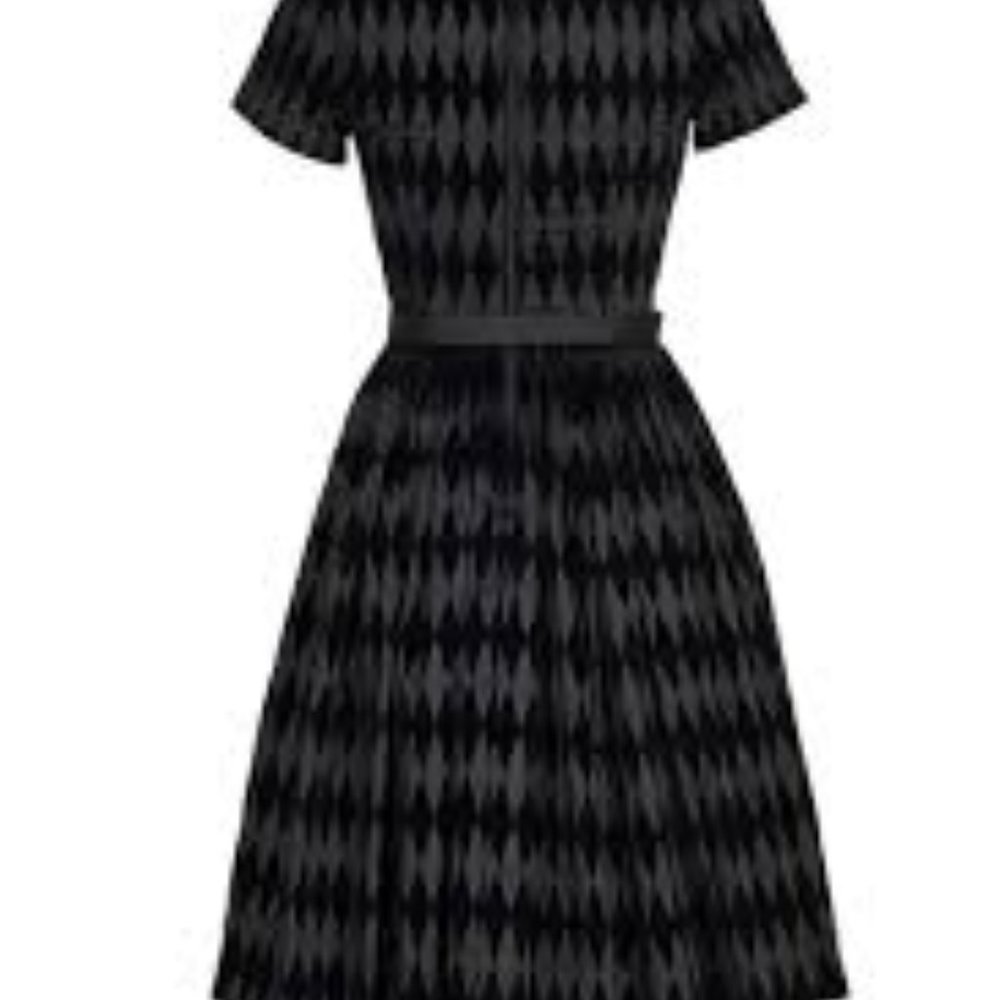 Black Diamond-Pattern Short Sleeve Fit & Flare Dress - Picture 6 of 8